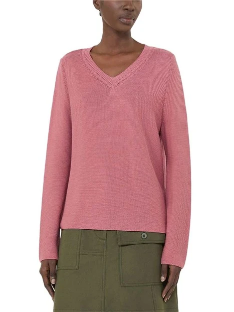 MAGLIA CON SCOLLO A V IN COTONE DONNA FUCSIA