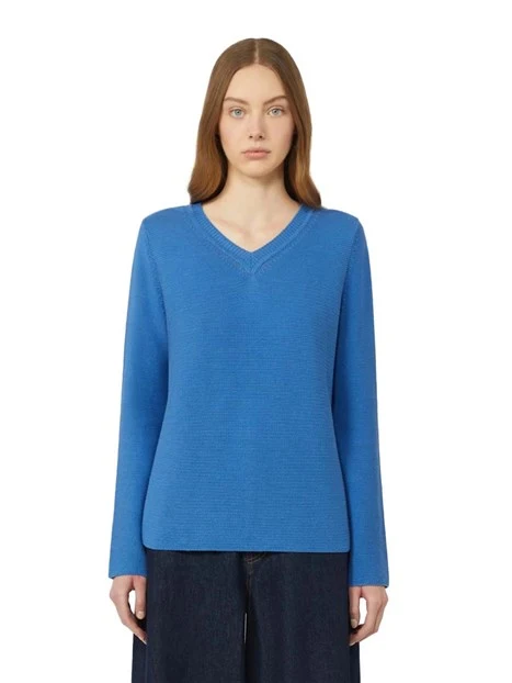 MAGLIA CON SCOLLO A V IN COTONE DONNA AZZURRO