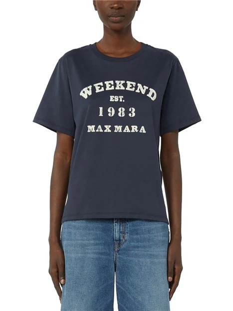 T-SHIRT MANICA CORTA CON DIVERSE FANTASIE APPLICATE DONNA BLU