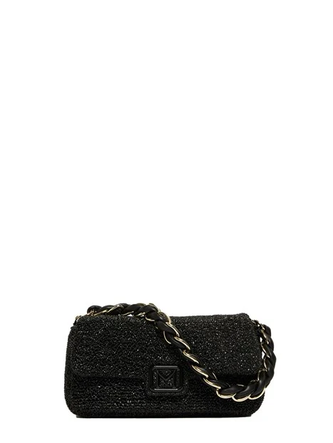 BORSA A SPALLA EFFETTO RAFIA DONNA NERO