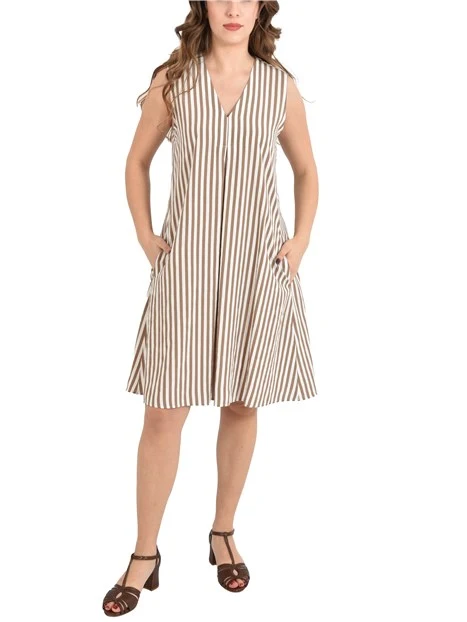 VESTITO CORTO SCOLLO A V  MISTO VISCOSA DONNA MARRONE