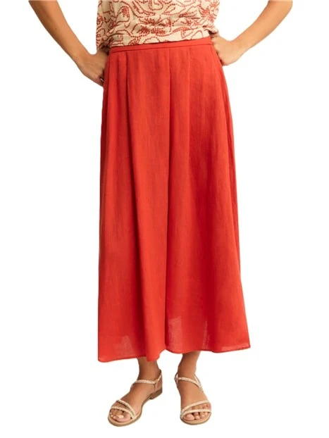 GONNA IN TELA DI LINO CON INSERTO ELASTICO SUL RETRO DONNA ROSSO