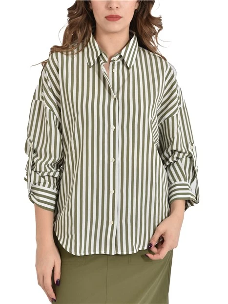 CAMICIA IN MISTO VISCOSA CON SPALLA SCESA E MANICHE CON ALAMARO DONNA VERDE