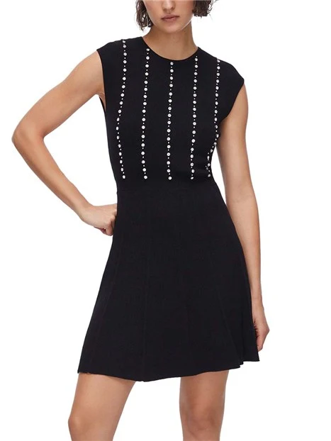 VESTITO CORTO CON RICAMO DECORATIVO APPLICATO DONNA NERO