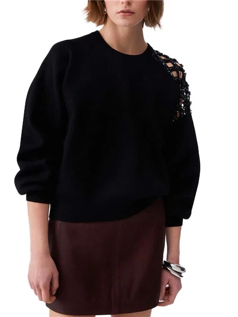 MAGLIA GIROCOLLO CON SPALLA TRAFORATA DONNA NERO