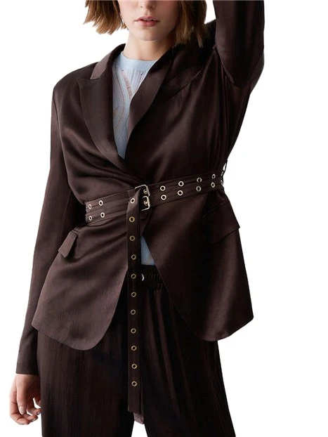 BLAZER IN RASO CON CINTURA DONNA MARRONE