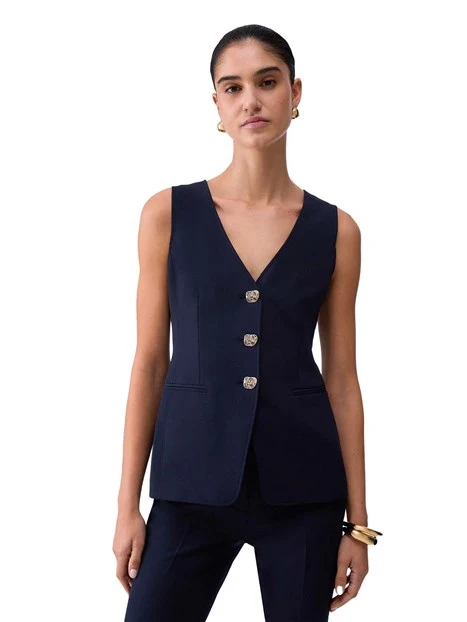 GILET CON TASCHE A FILETTO DONNA BLU