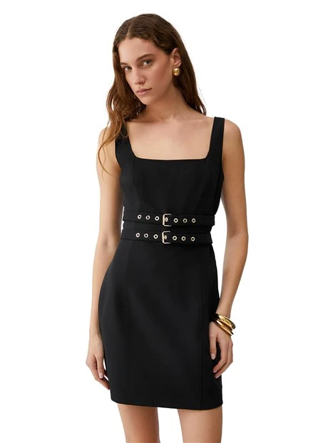 ABITO CORTO CON FIBBIE ABBINATE DONNA NERO