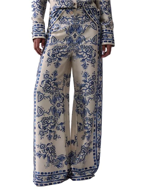 PANTALONI PALAZZO CON STAMPA FOULARD DONNA BIANCO