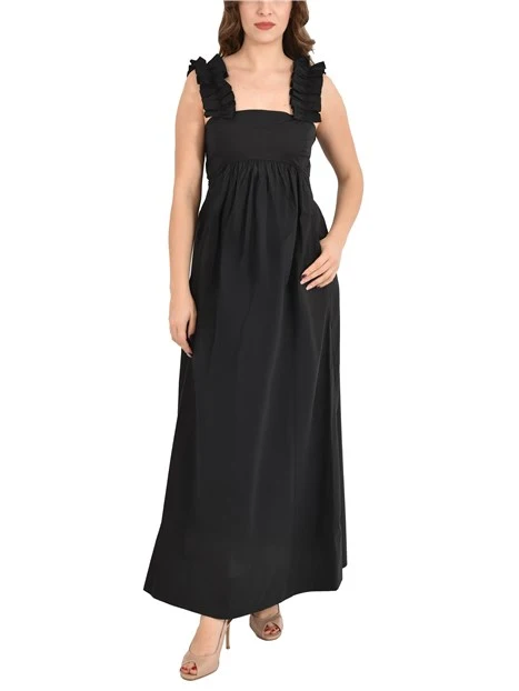 VESTITO LUNGO CON SPALLINE E ROUCHES DONNA NERO