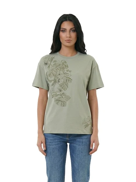 T-SHIRT MANICA CORTA CON DECORAZIONE COLORATA DONNA VERDE