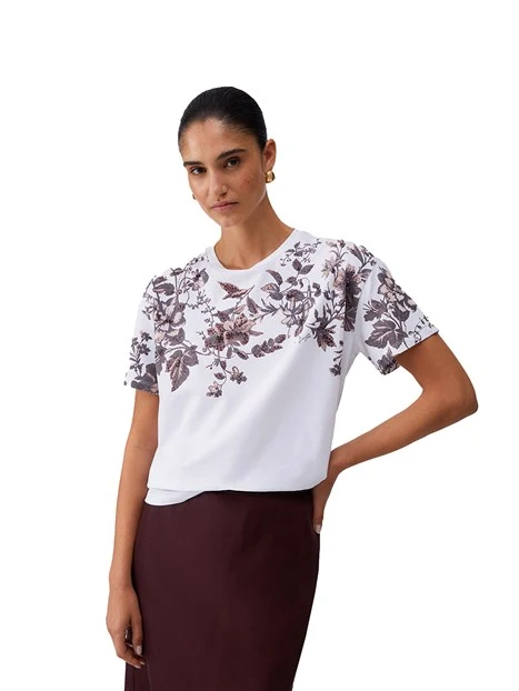 T-SHIRT MANICA CORTA CON DECORAZIONE COLORATA DONNA MARRONE