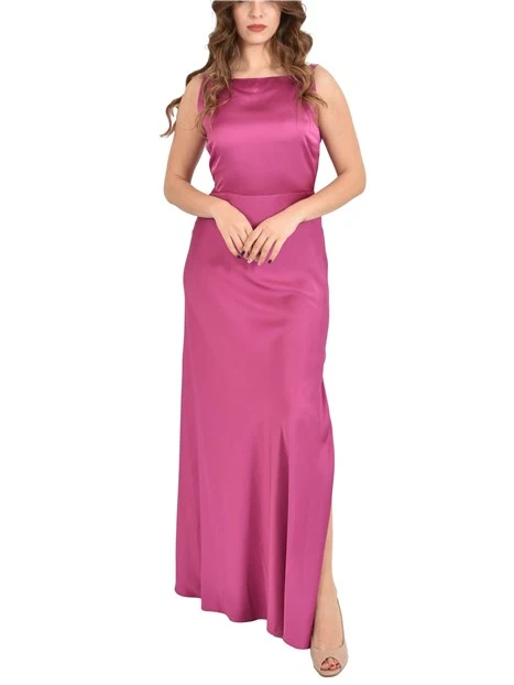 VESTITO LUNGO CON DETTAGLIO GIOELLO DONNA FUCSIA