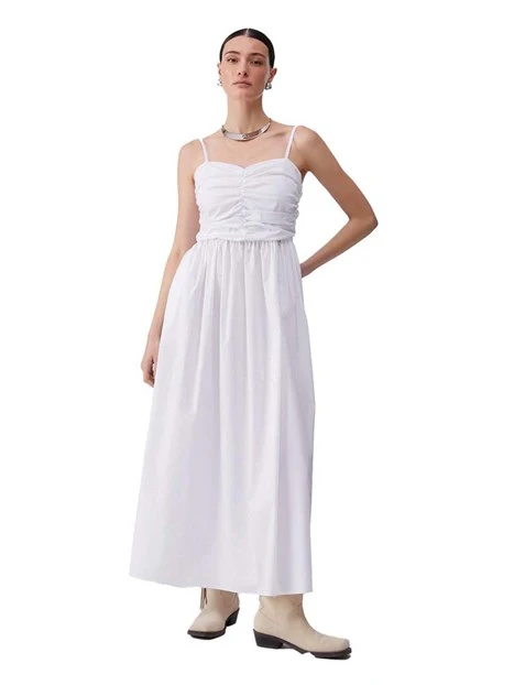 VESTITO LUNGO CON SPALLINE E TOP ARRICCIATO DONNA BIANCO