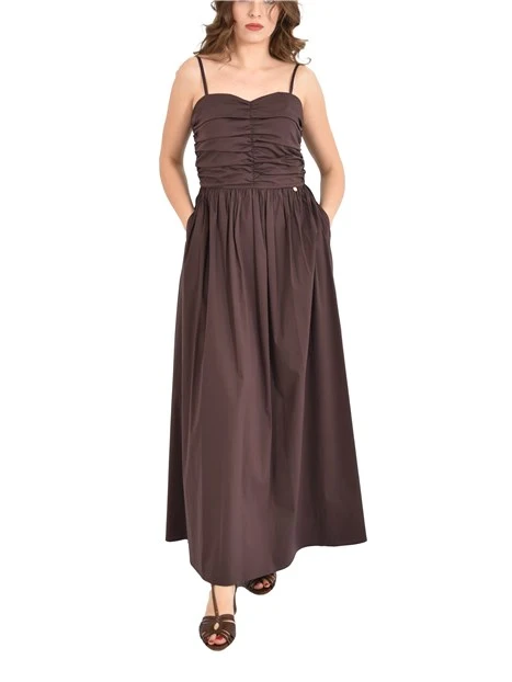 VESTITO LUNGO CON SPALLINE E TOP ARRICCIATO DONNA MARRONE