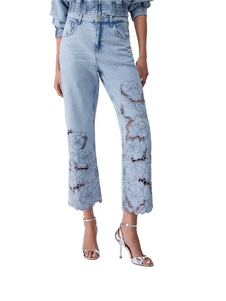 JEANS CROPPED CON RICAMO DONNA BLUE JEANS