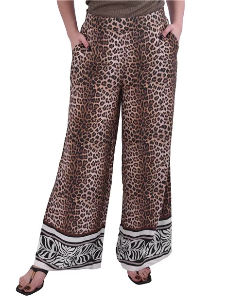 PANTALONI PALAZZO FANTASIA ANIMALIER DONNA MARRONE