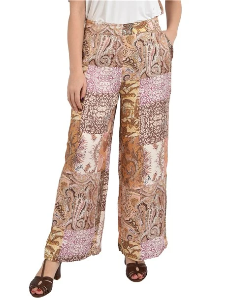 PANTALONI PALAZZO IN RASO CON FANTASIA DONNA GIALLO