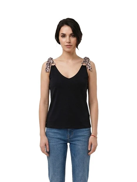 TOP CON BRETELLE EFFETTO ANIMALIER DONNA NERO
