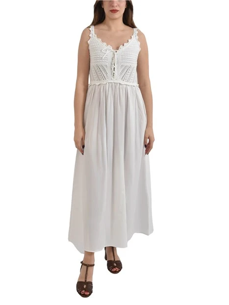 VESTITO LUNGO CON TRAMA IN PIZZO DONNA BIANCO