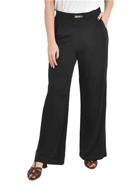 PANTALONI PALAZZO IN JERSEY CON LOGO DONNA NERO