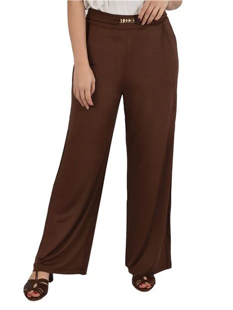 PANTALONI PALAZZO IN JERSEY CON LOGO DONNA MARRONE