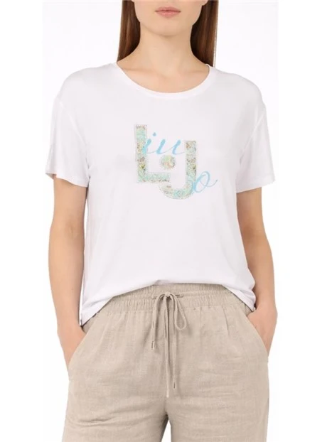 T-SHIRT MANICA CORTA IN VISCOSA CON LOGO DECORATO DONNA VERDE