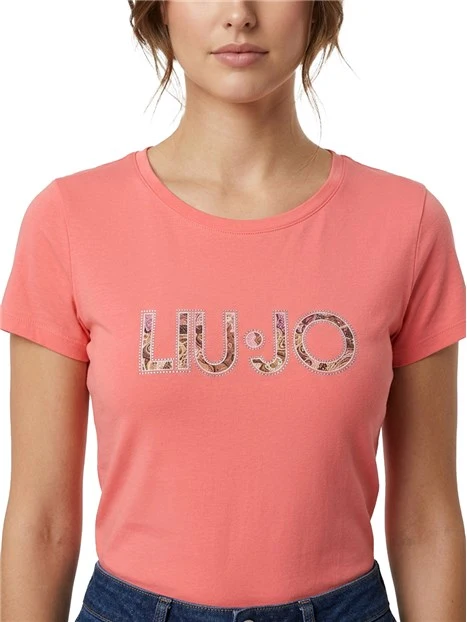 T-SHIRT MANICA CORTA CON LOGO RICAMATO DONNA ROSSO