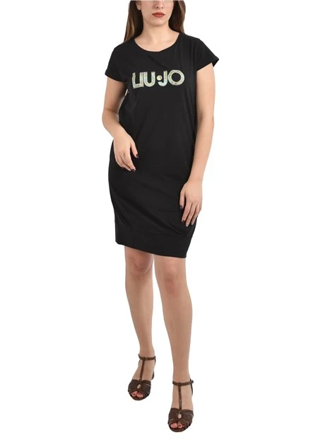 VESTITO CORTO CON LOGO FRONTALE DONNA NERO