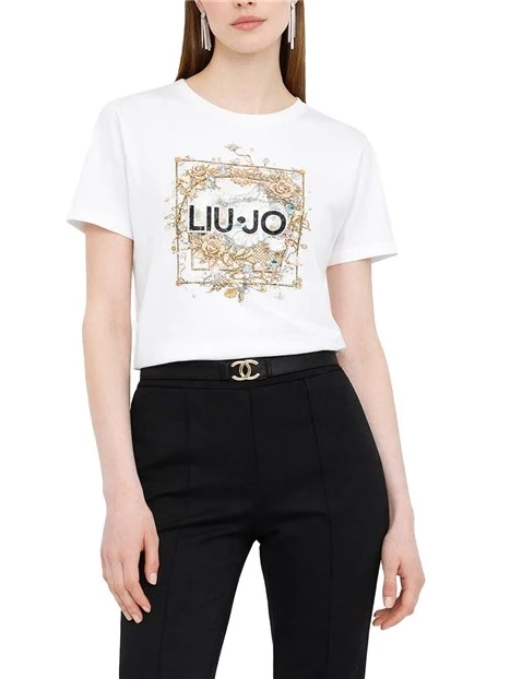 T-SHIRT MANICA CORTA FANTASIA CON STRASS DONNA BIANCO