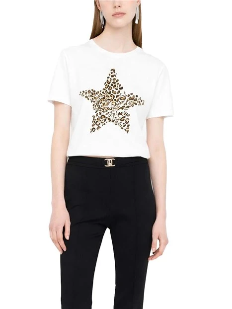T-SHIRT MANICA CORTA FANTASIA STELLA DONNA BIANCO