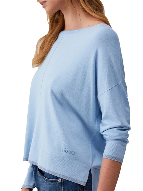 MAGLIA SCOLLO A BARCA CON LOGO RICAMATO DONNA BLU