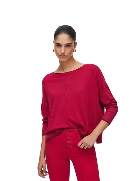 MAGLIA SCOLLO A BARCA CON LOGO RICAMATO DONNA ROSSO