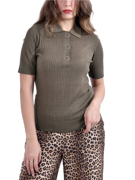 POLO MANICA CORTA CON BOTTONI DECORATIVI DONNA VERDE