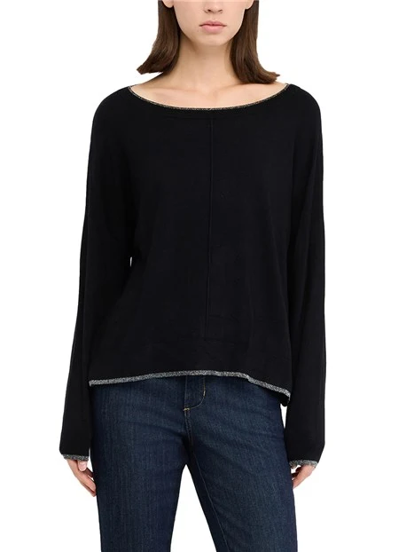 MAGLIA SCOLLO A BARCA IN LUREX DONNA  NERO
