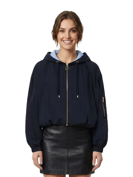 GIACCA CORTA CON ZIP E CAPPUCCIO DONNA BLU