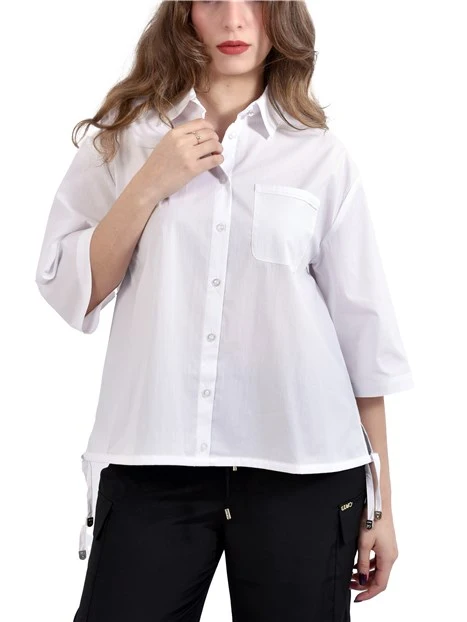 CAMICIA IN COTONE REGOLABILE CON COULISSE DONNA BIANCO