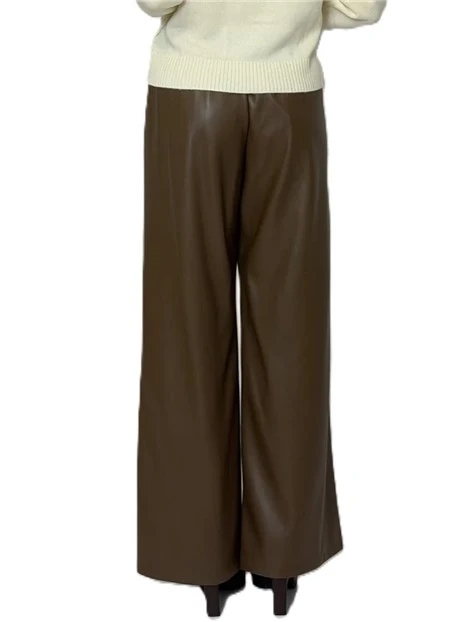 PANTALONE PALAZZO IN JERSEY ECOPELLE DONNA MARRONE