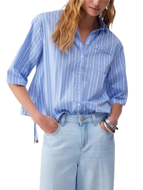 CAMICIA IN COTONE A RIGHE REGOLABILE CON COULISSE DONNA BIANCO