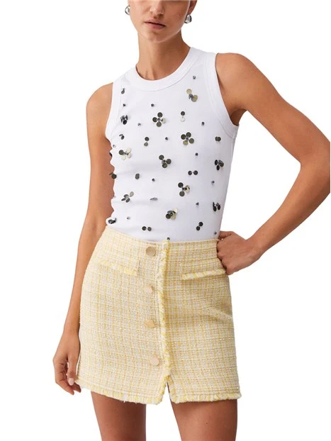 TOP SMANICATO LAVORAZIONE A COSTE DONNA BIANCO