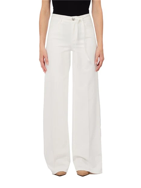 PANTALONI PALAZZO CON LOGO POSTERIORE A CONTRASTO DONNA BIANCO
