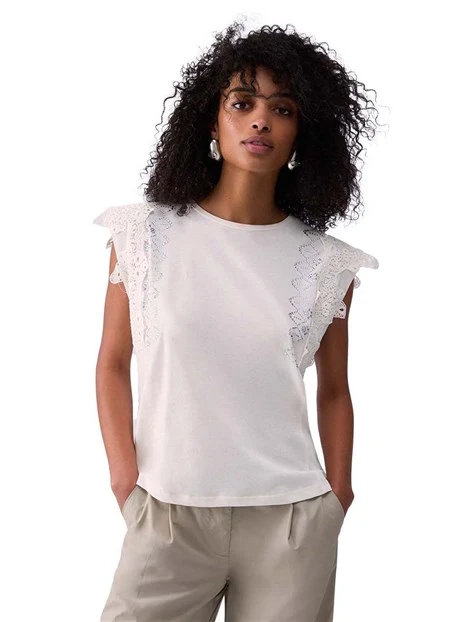 T-SHIRT MANICA CORTA CON PIZZO DONNA BIANCO