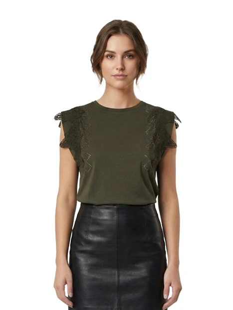 T-SHIRT MANICA CORTA CON PIZZO DONNA VERDE