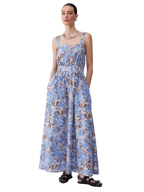 VESTITO LUNGO CON TASCHE LATERALI DONNA BLU