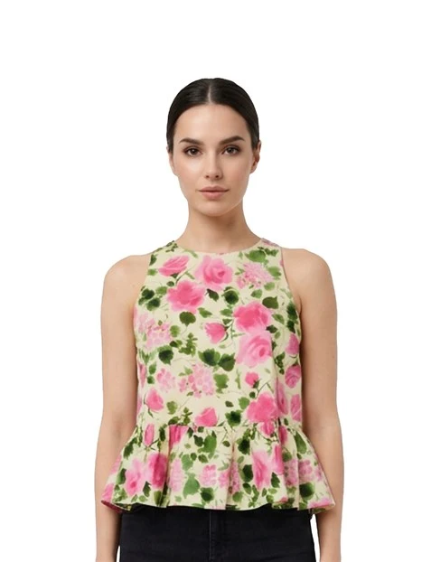 TOP SMANICATO  GIROCOLLO CON FIOCCO DONNA ROSA