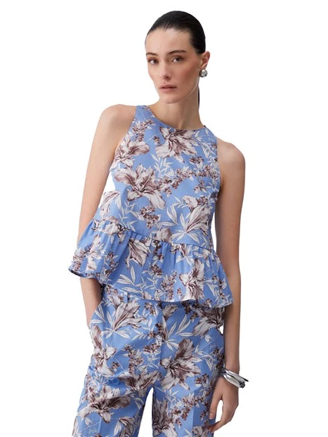 TOP SMANICATO  GIROCOLLO CON FIOCCO DONNA BLU