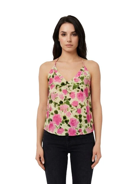 TOP CON BRETELLE E STAMPA FIORATA DONNA ROSA