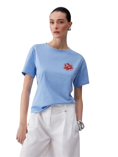 T-SHIRT MANICA CORTA IN COTONE GIROCOLLO DONNA BLU