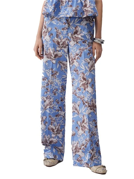 PANTALONI ZAMPA IN COTONE LEGGERO DONNA BLU
