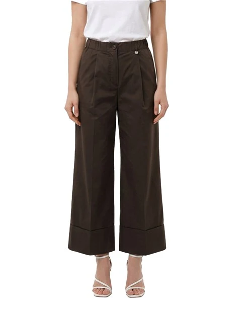 PANTALONI ZAMPA IN COTONE CON PENCE DONNA MARRONE